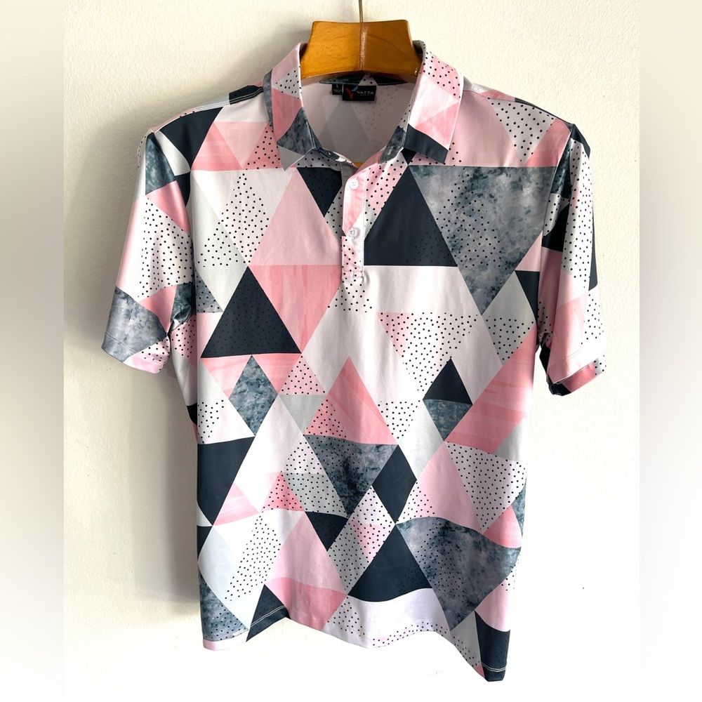 Yatta Performance Golf Polo Shirt Geometric Triangle Casual Confort Men’s L